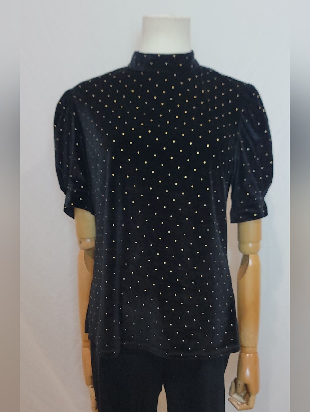 Nanette Lepore Black Velvet Gold Polka Dot Top , Size Small